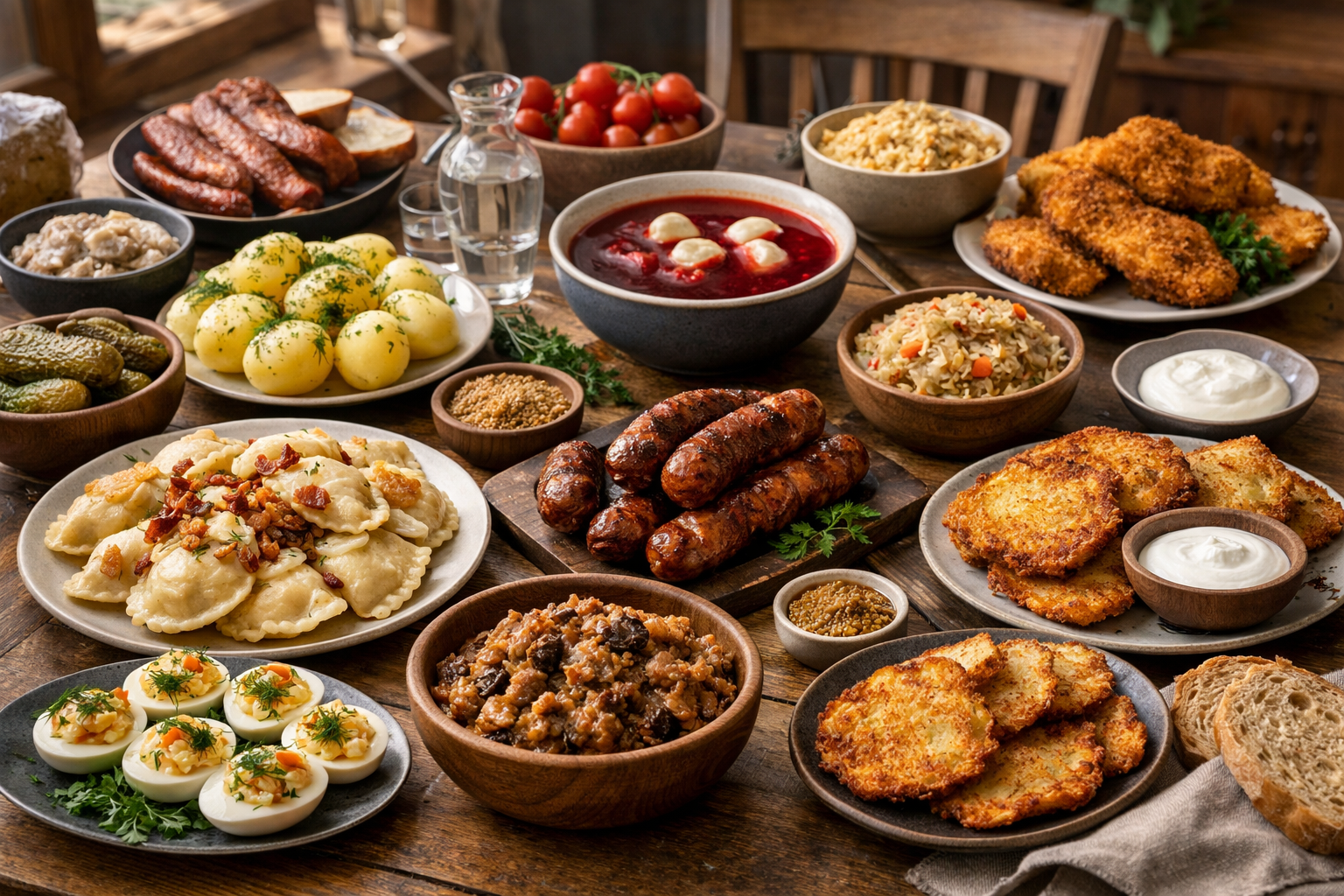 Table garnie de spécialités culinaires polonaises